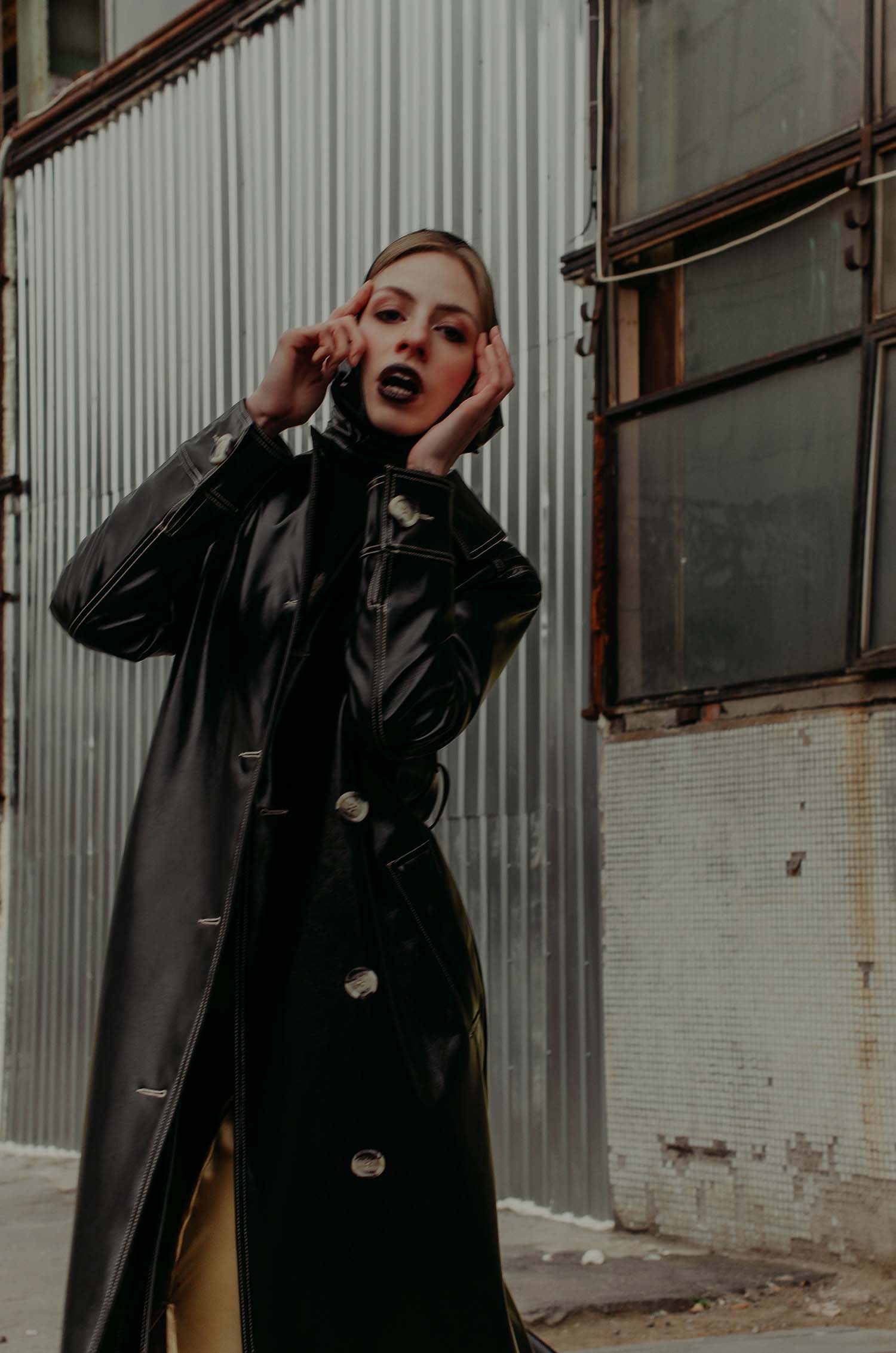 Leather trench coat