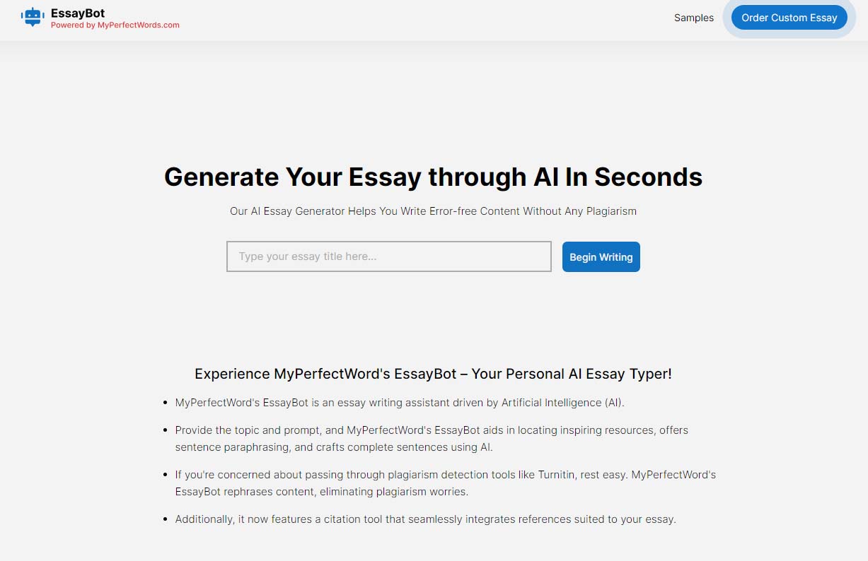 EssayBot - Powered by MyPerfectWords.com