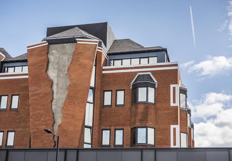 Alex Chinneck, Six pins and half a dozen needles Installation at Assembly London, Hammersmith