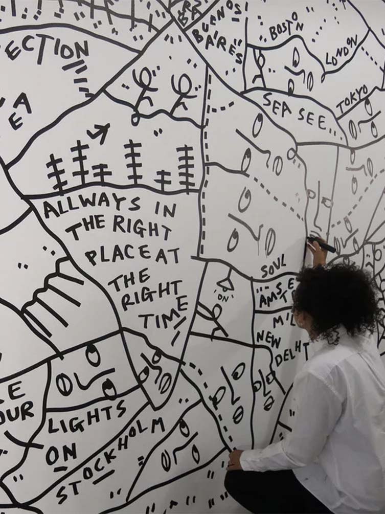 Shantell Martin, Walk Into Work mural at Facebook Menlo Park HQ