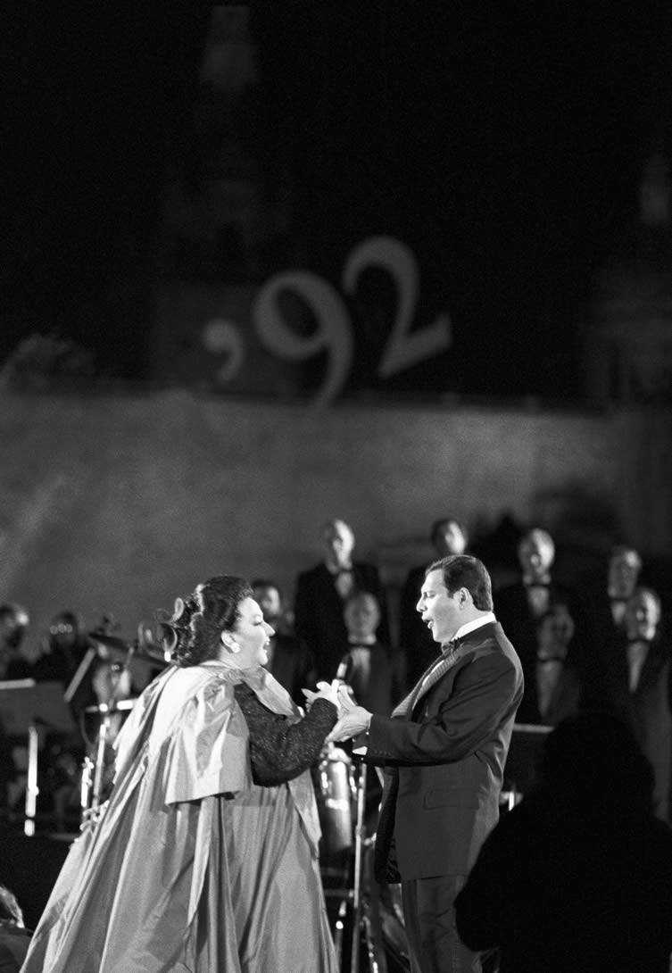 Spanish soprano Montserrat Caballe and British rock singer Freddie Mercury perform Barcelona, composed by the Queen frontman, at the La Nit festival