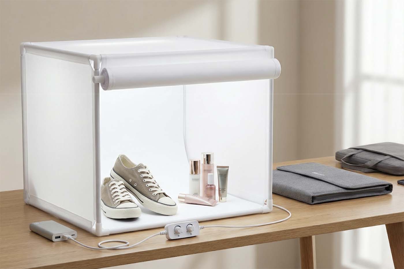 A 16-inch mid-range light box gives mixed product lines—like sneakers and cosmetics—room to breathe