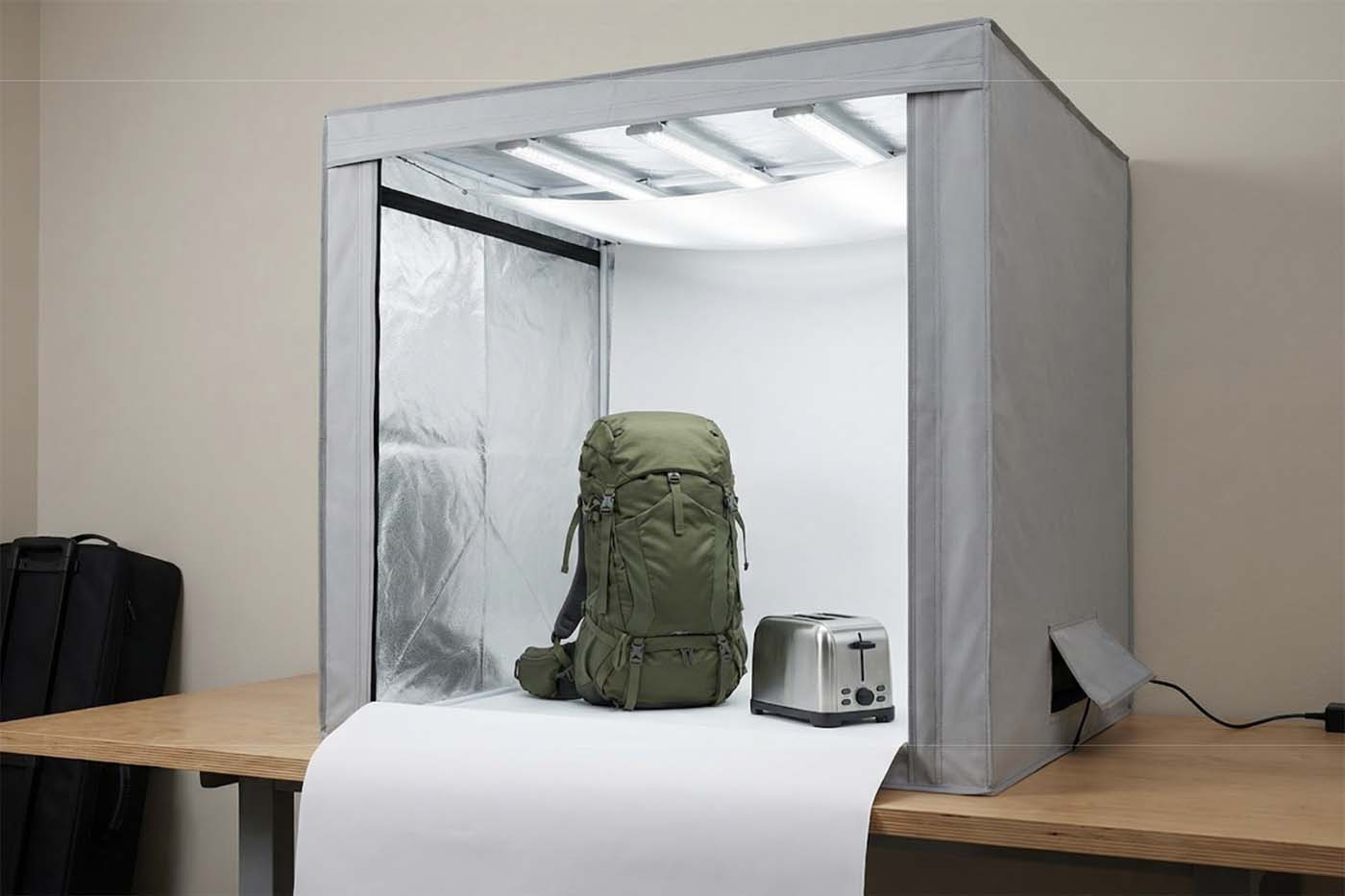 A 32-inch light box gives bulky products like backpacks and appliances studio-quality, even lighting