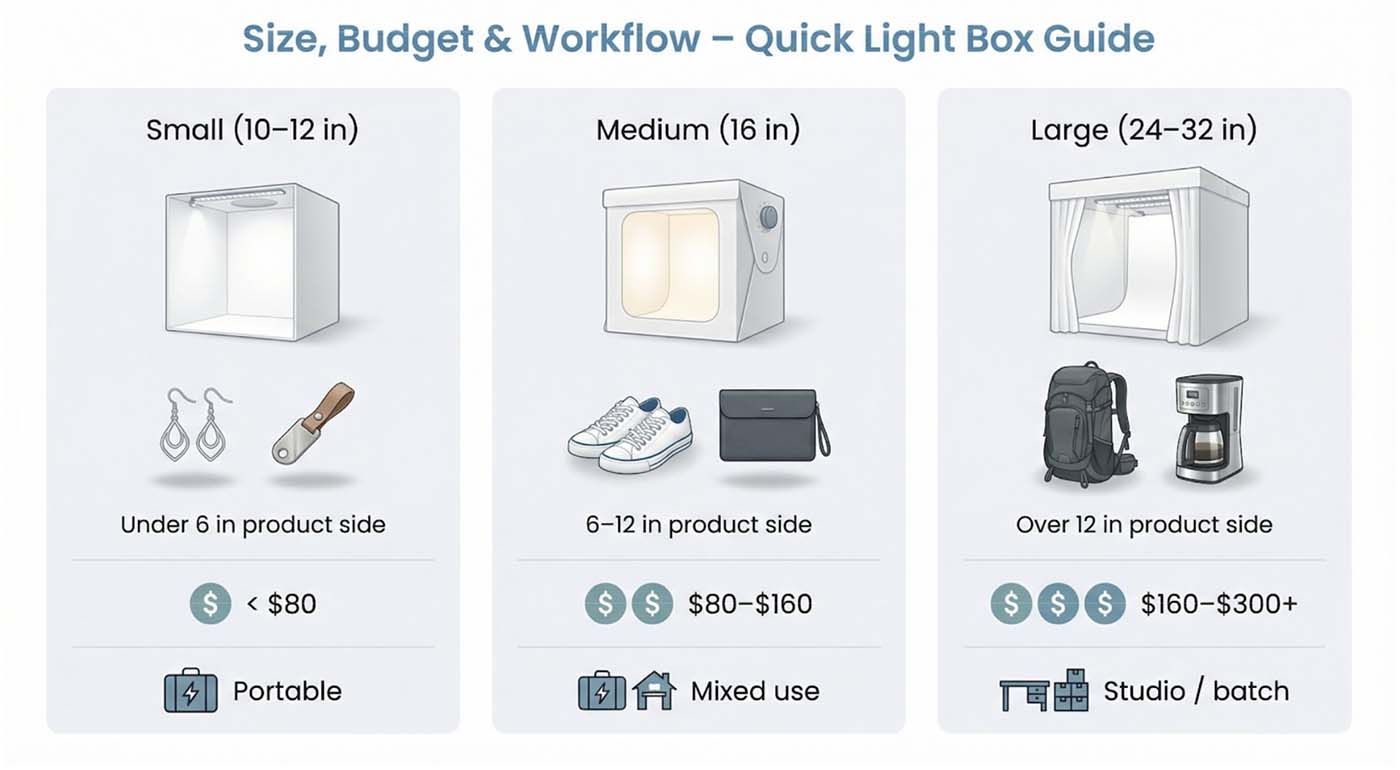 Use this quick guide to match your product size and budget to the right light box tier