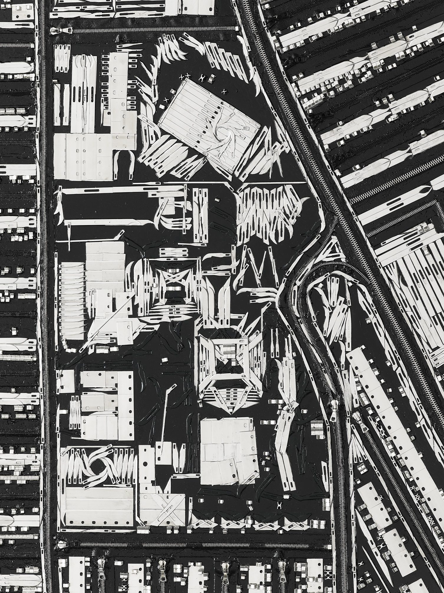damien hirst composes black scalpel cityscapes from surgical