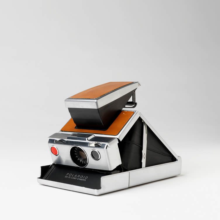 SX-70 Camera And Case, 1972 polysulfone plastic with a layer of copper-nickel-chromium alloy, applied