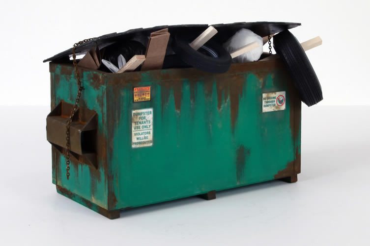 Drew Leshko, Green Dumpster (with trash), 2016