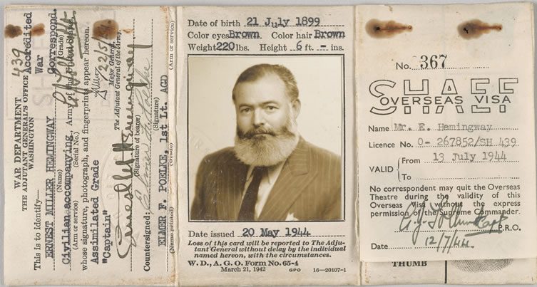 Ernest Hemingway’s Certificate of Identity