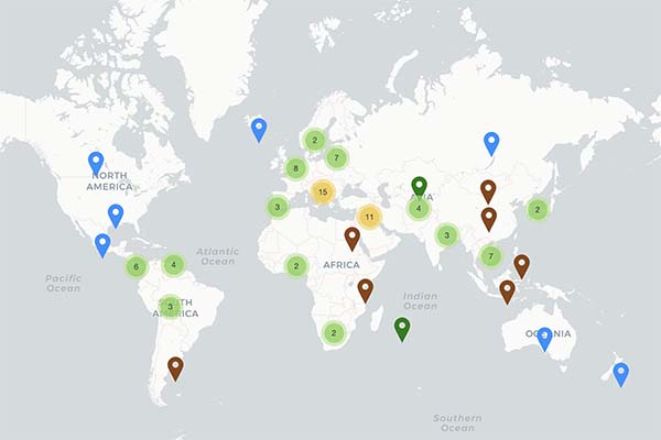 An interactive map allows users to browse eyes around the world