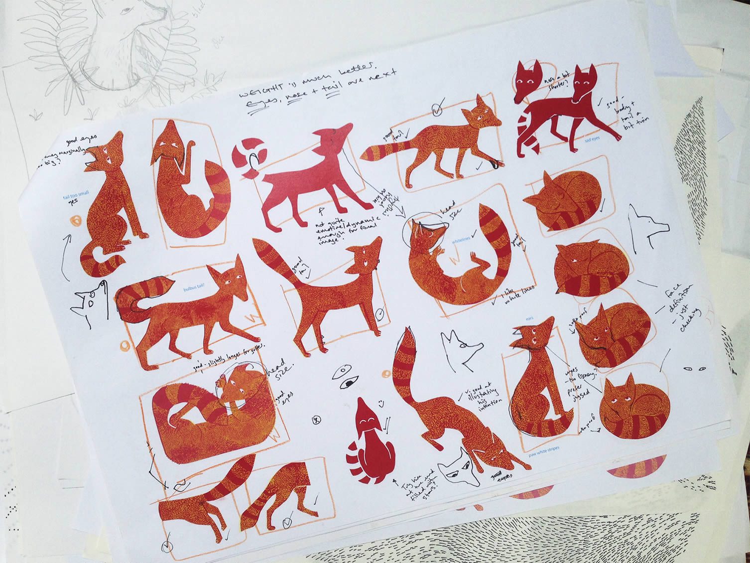 Roughs of the Fox from Coralie Bickford-Smith’s sketchbook