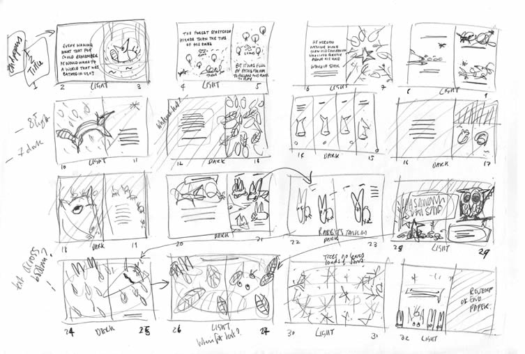 Rough storyboarding for The Fox and the Star