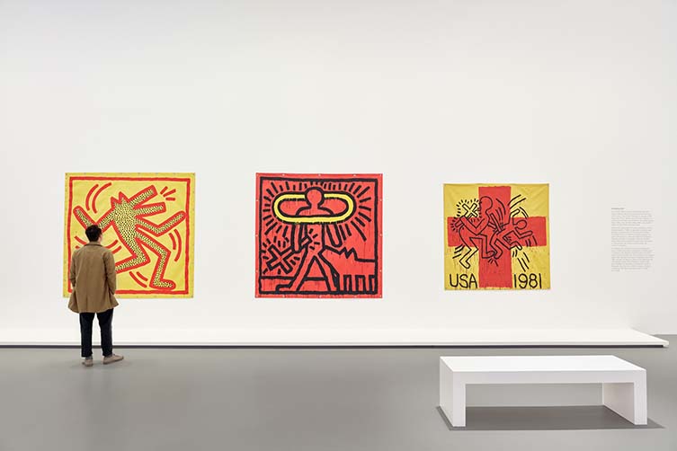 Installation views of Keith Haring | Jean-Michel Basquiat: Crossing Lines at NGV International