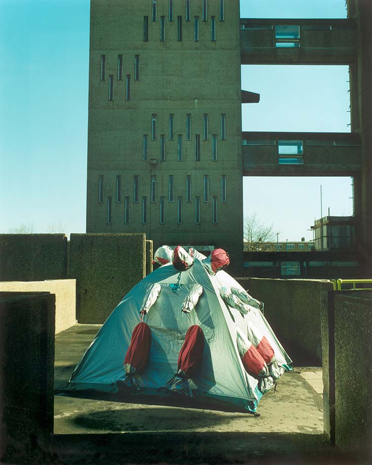 Refuge Wear Intervention, London East End 1998 by Lucy + Jorge Orta. Photograph by John Akehurst.