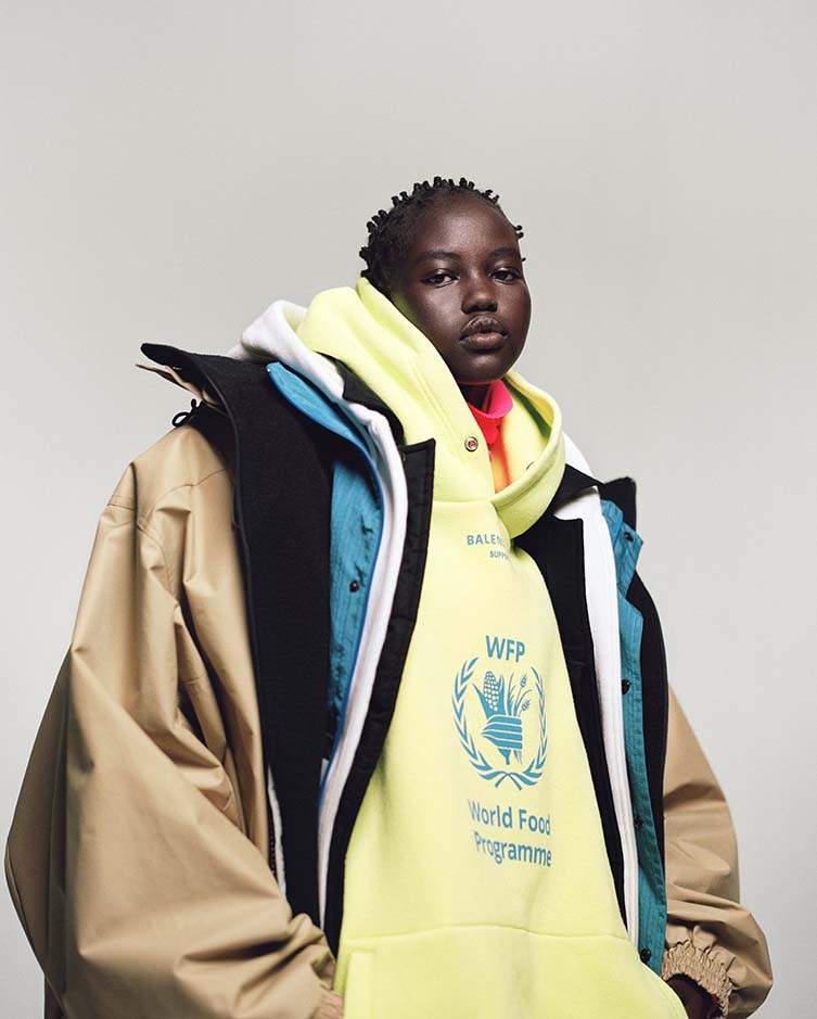 Model Adut Akech wears Balenciaga in i-D's The Earthwise Issue, Fall 2018. Photograph: Campbell Addy. Styling: Alastair McKimm.