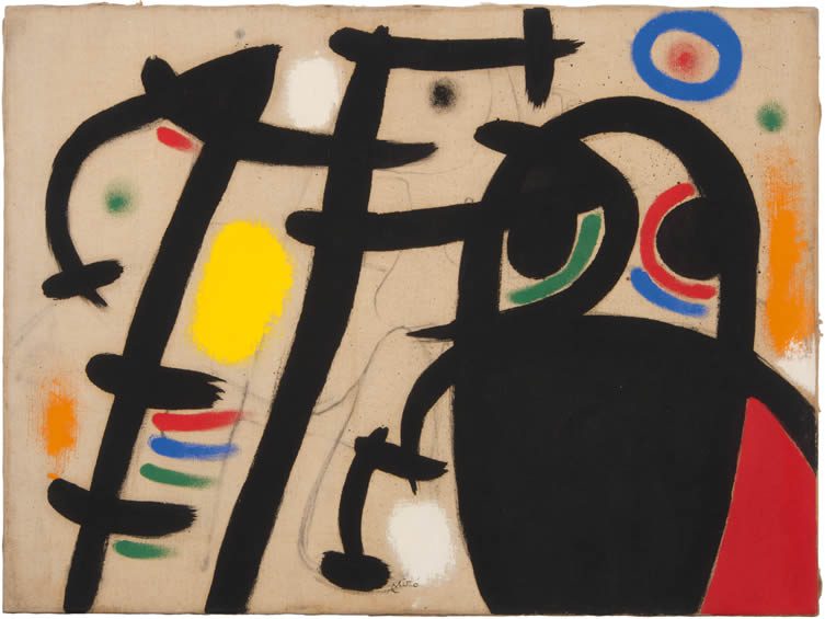 Joan Miró, Femmes V, 1969, Oil and charcoal on canvas, 60 x 81 cm. Courtesy Mayoral