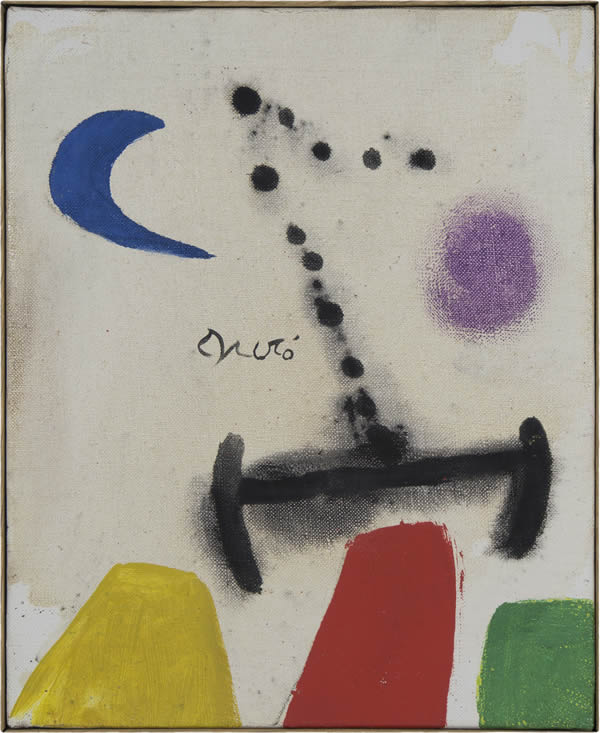 Joan Miró, Woman in front of the moon, 1978, , Oil on canvas, 27 x 22 cm (10.6 x 8.7 in.) Courtesy of Mayoral