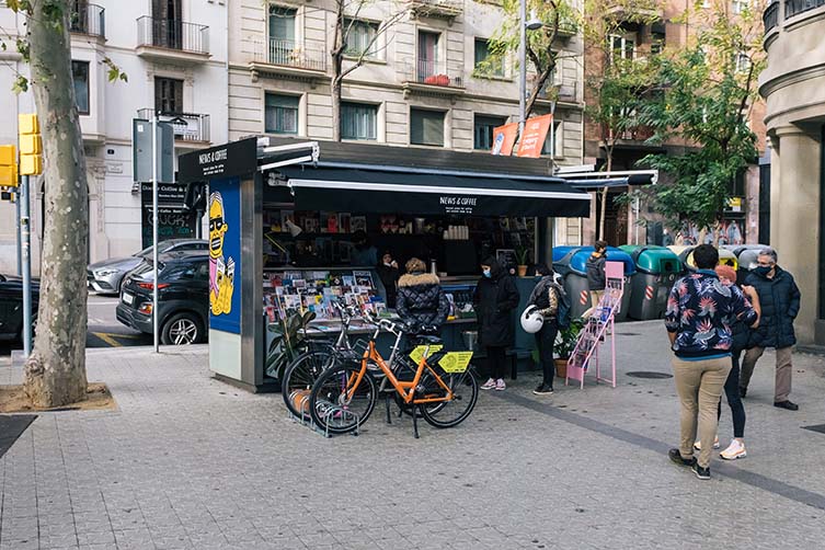 Barcelona Newsstand with Independent Magazines and Third Wave Coffee