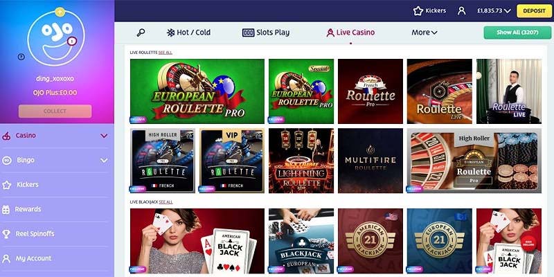 5. PlayOJO - Best Real Money Casino Online for Live Games