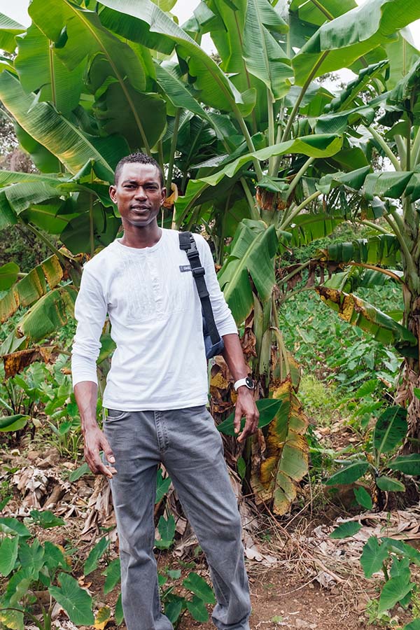 Hugely affable bar worker Denis on the farm in Clemencia where he grows the taro that he supplies to Salt of Palmar, the incredible 'taro chips' complimentary in your room