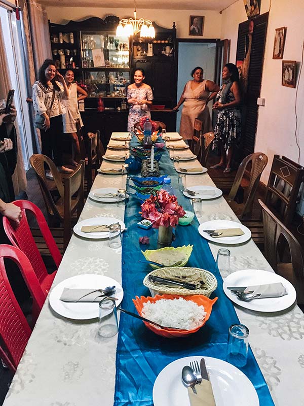 An authentic Mauritian dining experience at the home of SALT friend Mirella Armance and her family, the night closing when her brother appears with a friend to perform music on a hand drum; Mirella leading us onto her terrace to dance