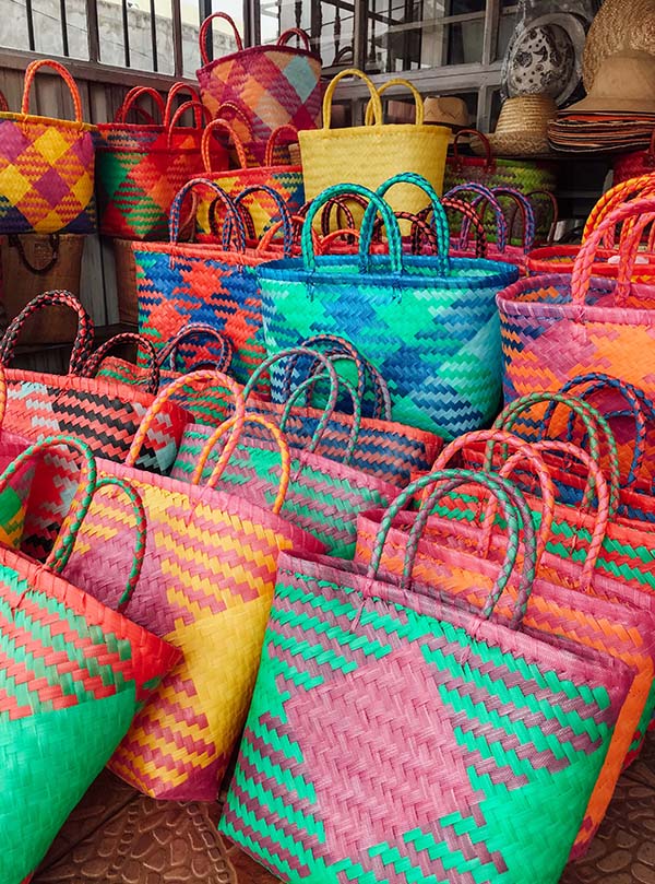 The colourful beach bags that Reotee Buleeram makes for SALT of Palmar at her workshop in the small village of Brisée Verdière on the east of the island