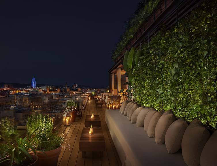 The Roof with its with panoramic views over the famous old city and an abundance of flora that gives the impression of partying in a sky-high garden.