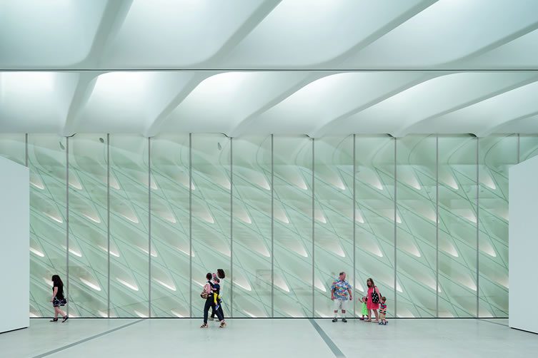 The Broad museum's third floor galleries with skylights and interior veil