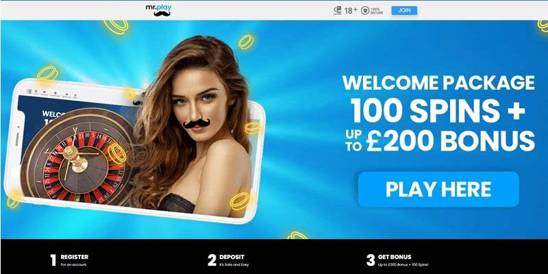 2. 100 spins + up to £200 Deposit Bonus [Mr Play]