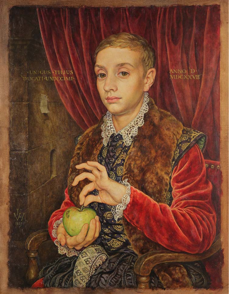 Boy with Apple, by Johannes Van Hoytl the Younger. Artist: Michael Taylor. 2014. From THE GRAND BUDAPEST HOTEL