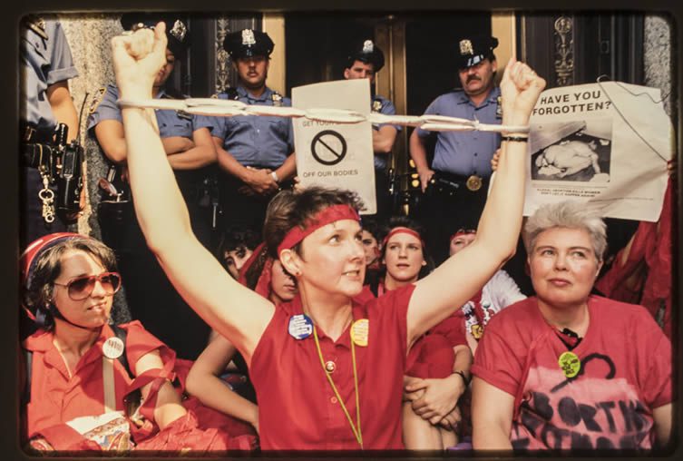 Pro-choice demonstrators in downtown Manhattan protest the July 3rd, 1989